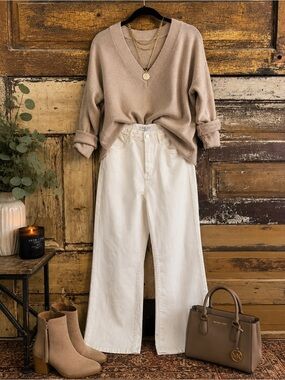 Judy Blue Cream Wide Leg Jeans | Braided Waistband | High Rise | Size 28 | NWOT
